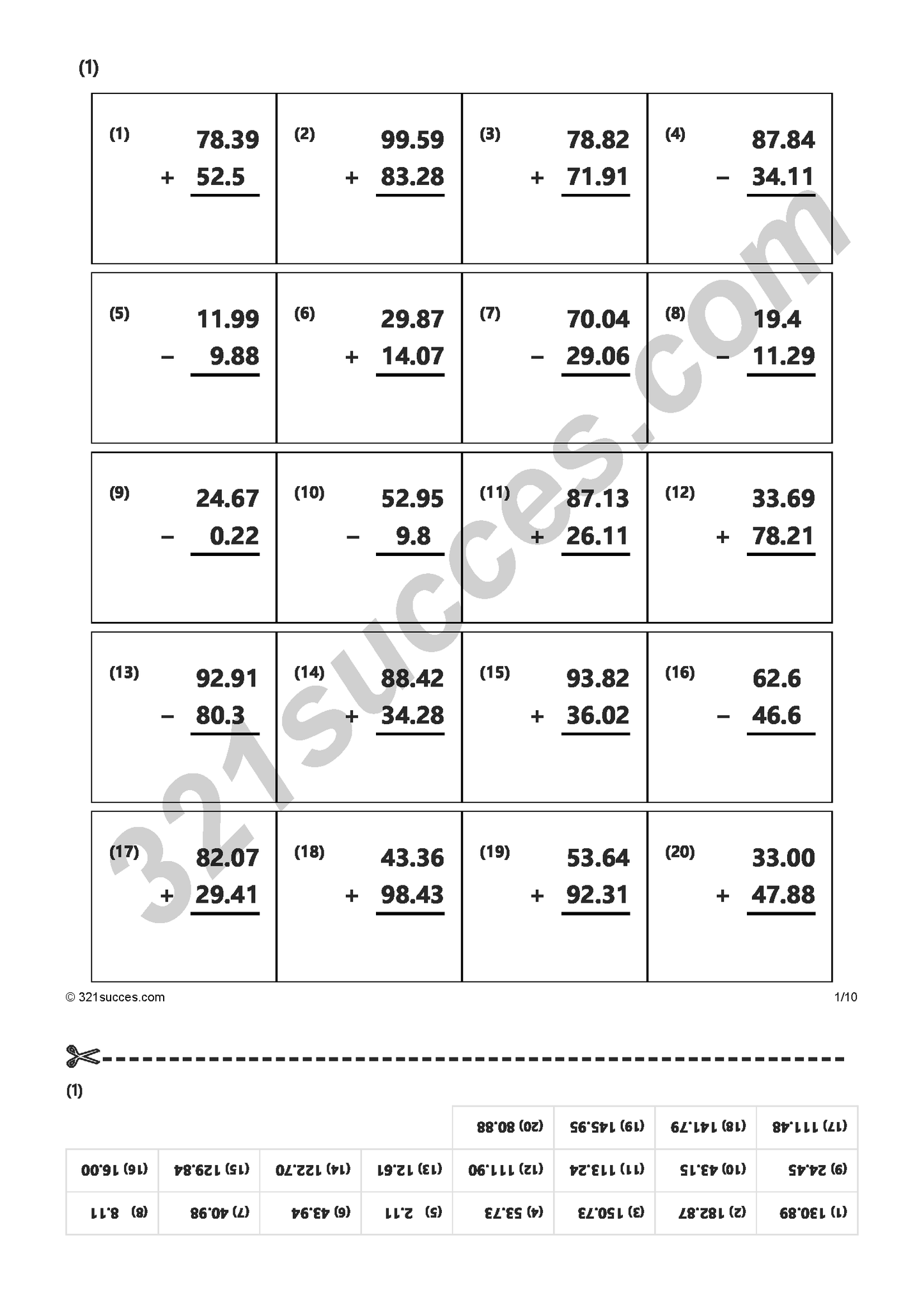 Addition and subtraction of decimal numbers