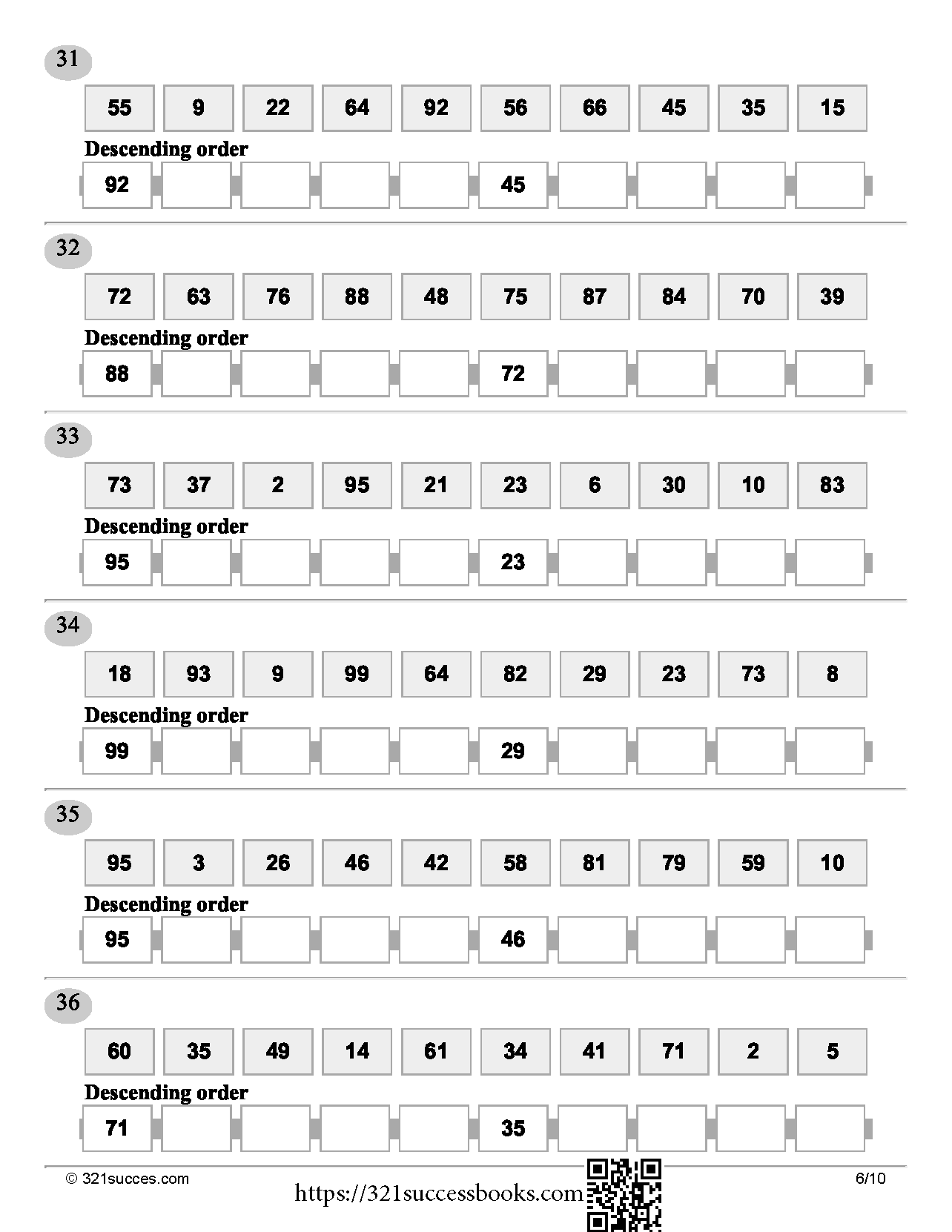 Ascending and descending order (0-100)
